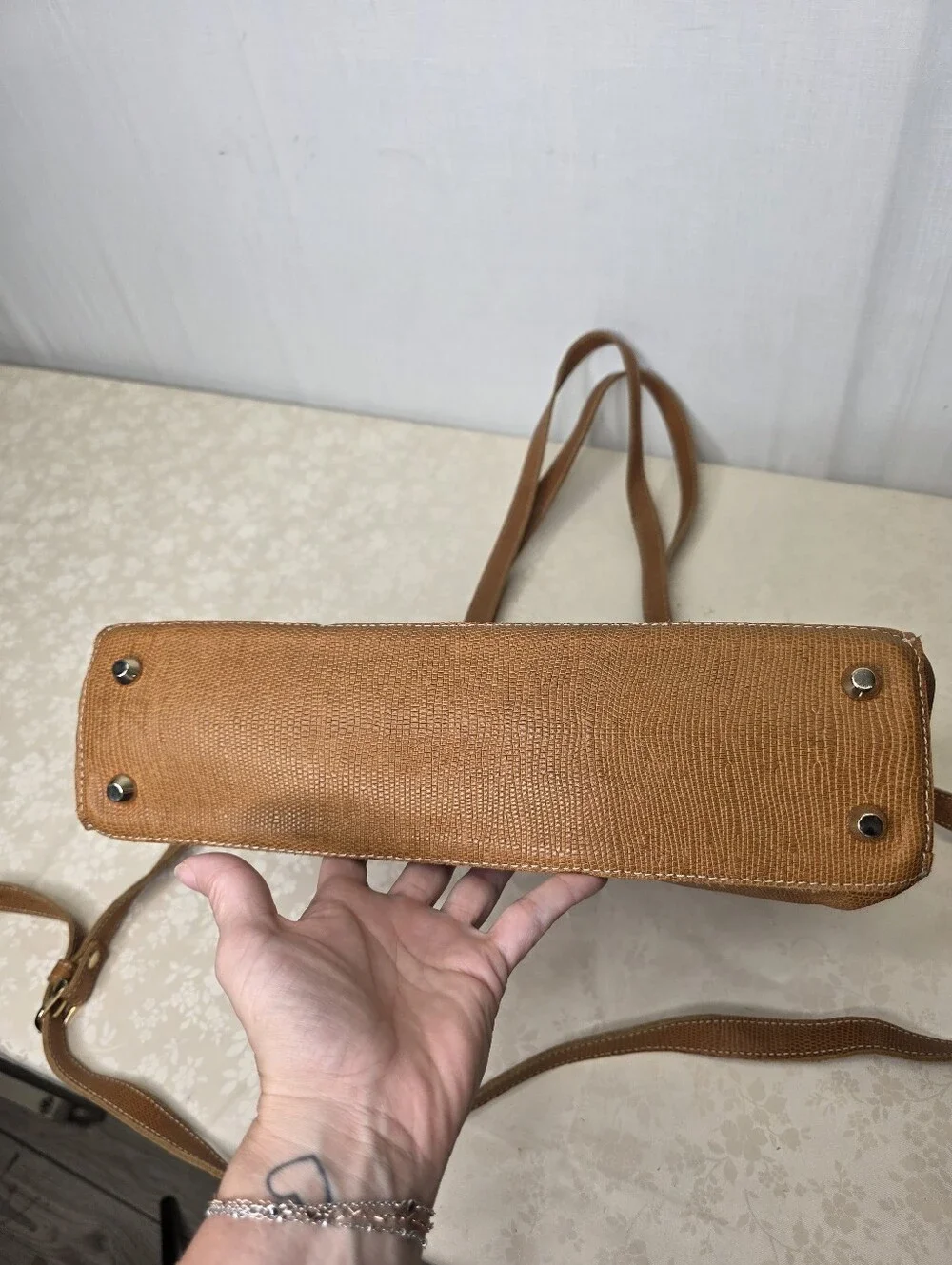Planner Perfect Brown Lizard Embossed Leather Convertible Tote Crossbody Bag